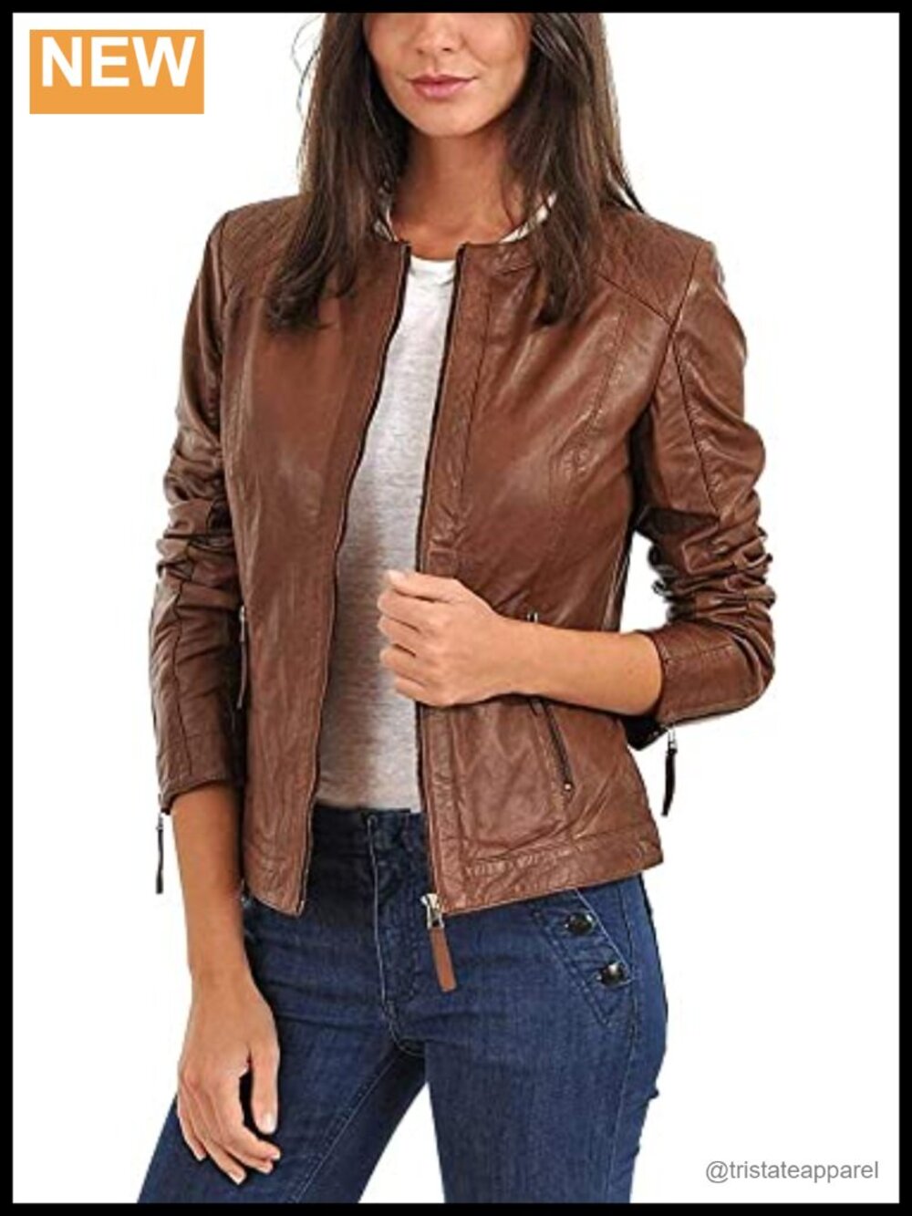 Women's Real Leather Moto Biker Jacket Winter Coat